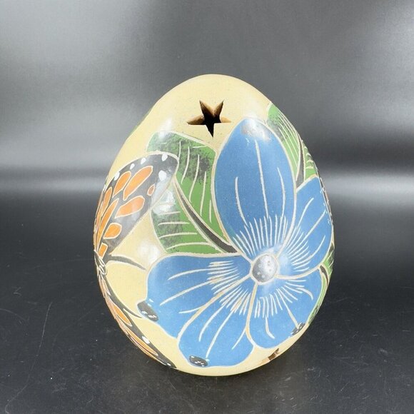 Hand Crafted Pottery Luminary Tea Light Holder Norman Calero Flower Butterfly - Picture 13 of 16